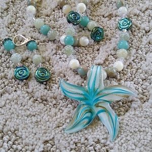 Handmade Gemstone Necklace Set Blue Starfish